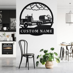 Custom Semi Excavator Truck Metal Wall Art, Personalized Truck Driver Name Sign Decoration For Room, Semi Excavator Truck Home Decor