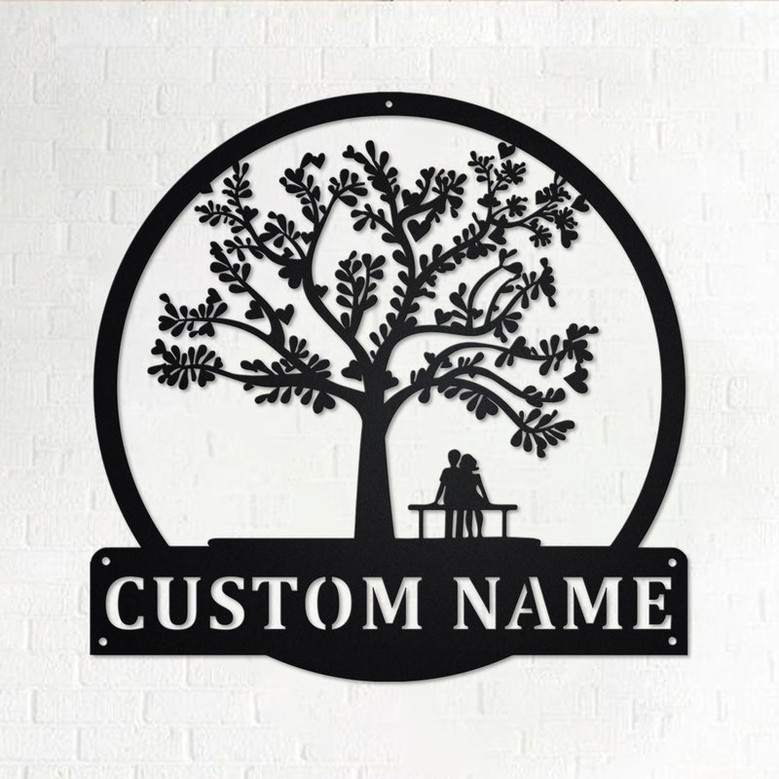 Custom Couple Love Tree Heart Metal Wall Art, Personalized Couple Love Name Sign Decoration For Room, Couple Love Tree Heart Home Decor