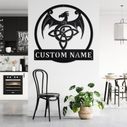 Custom Celtic Dragon Metal Wall Art, Personalized Celtic Dragon Name Sign Decoration For Room, Celtic Dragon Home Decor,Custom Celtic Dragon
