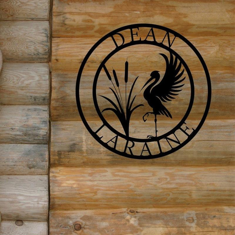 Egret Metal Wall Art Personalized Family Name Or Address Cabin Garden Porch Yard Farmhouse Decor Steel Sign Hanging Color Options