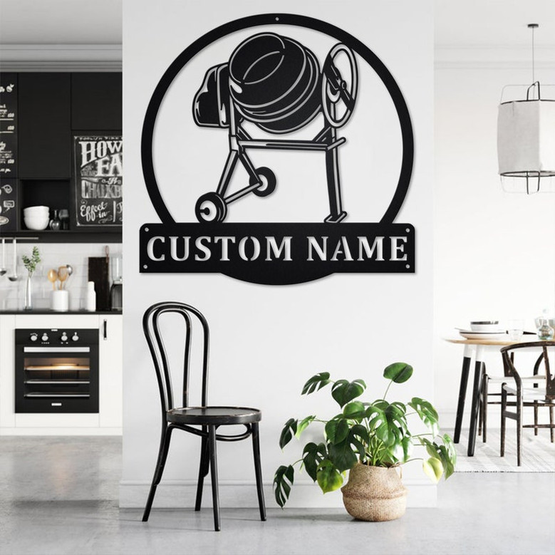 Custom Cement Mixer Portable Metal Wall Art, Personalized Cement Mixer Portable Name Sign Decoration For Room, Cement Mixer Metal Home Decor