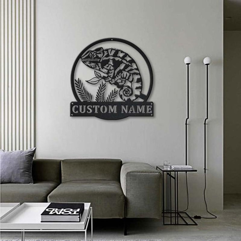 Personalized Chameleon Monogram Metal Sign Art ,Custom Chameleon Metal Sign, Chameleon Lover Sign Decoration For Living Room
