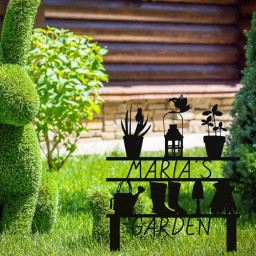 Personalized Garden Metal Sign, Garden Tools Design Sign with Strakes, Custom Garden Sign