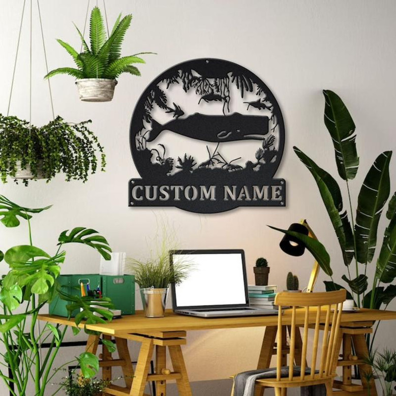 Personalized Sperm Whale MonogramMetal Sign Art | Custom Sperm Whale Monogram Metal Sign | Whale Gifts | Decor Decoration