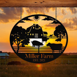 Personalized Metal Farm Sign Barn Cow Pig Monogram Custom Outdoor Farmhouse Front Gate Entry Road Wall Decor Art Gift