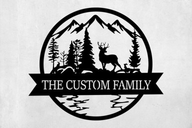 Custom Deer Metal Cabin Sign, Personalized Deer and Mountain Wall Sign, Outdoor Decor