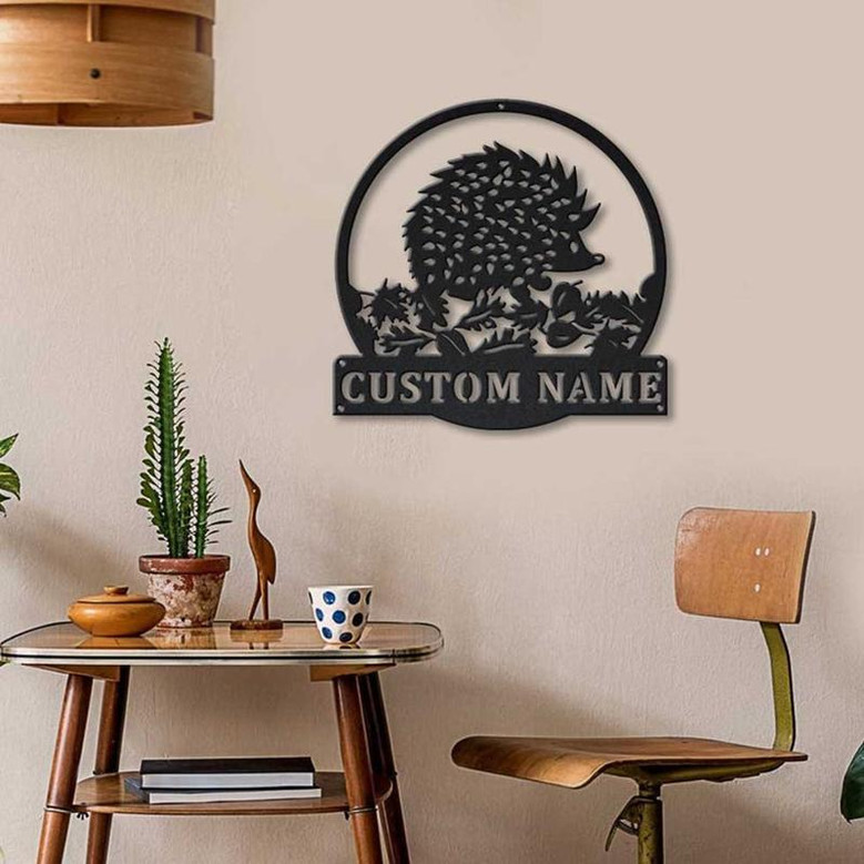 Personalized Hedgehog Monogram Metal Sign Art , Custom Hedgehog Metal Sign, Hedgehog Lover Sign Decoration For Living Room