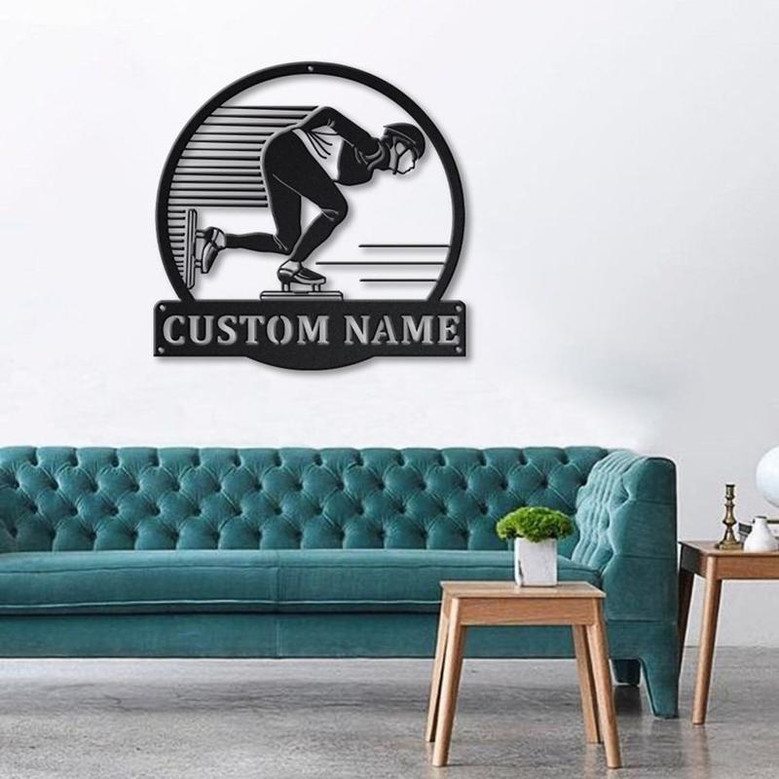 Personalized Speed Skating Monogram Metal Sign Art ,Custom Speed Skating Metal Sign, Speed Skating Lover Sign Decoration For Living Room