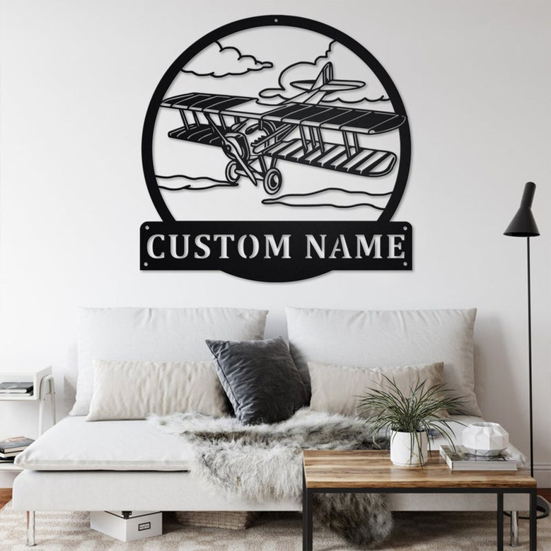 Custom Biplane Metal Wall Art, Personalized Biplane Pilot Name Sign Decoration For Room, Biplane Home Decor, Custom Biplane, Biplane Decor