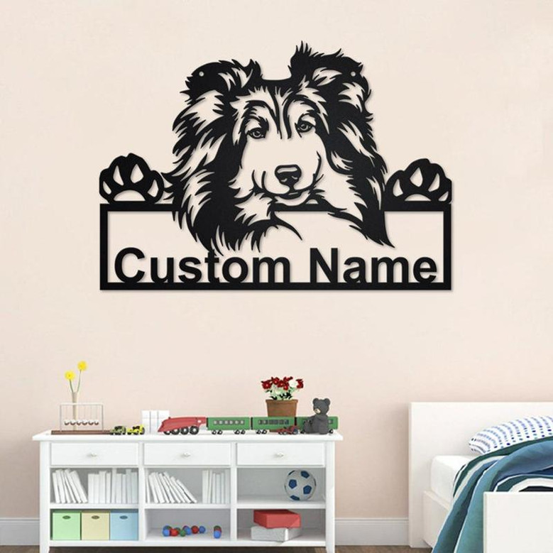 Custom Shetland Sheepdog Dog Metal Wall Art, Personalized Shetland Sheepdog Name Sign Decoration For Room, Shetland Sheepdog Home Decor