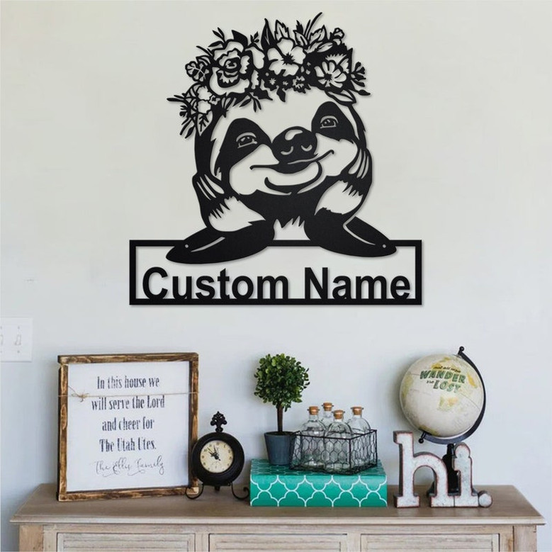 Personalized Sloth With Floral Metal Sign | Sloth Metal Wall Art | Sloth Metal Wall Decor | Sloth Lover Gift | Sloth With Floral | Sloth