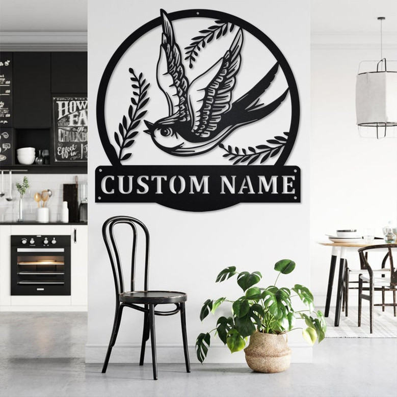 Custom Swallow Bird Metal Wall Art, Personalized Swallow Bird Name Sign Decoration For Room, Swallow Bird Metal Home Decor, Custom Swallow