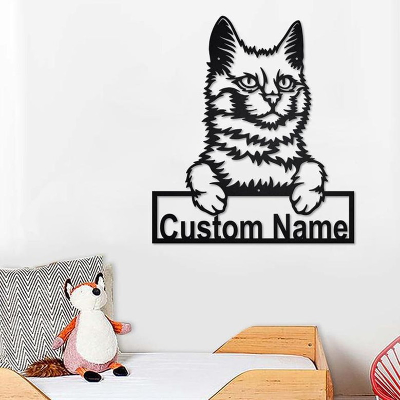 Custom Turkish Angora Cat Metal Wall Art, Personalized Turkish Angora Cat Name Sign Decoration For Room, Turkish Angora Cat Home Decor