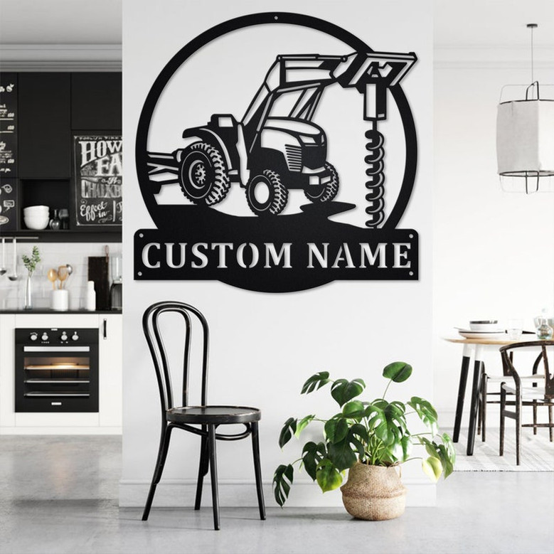 Custom Tractor Hole Digger Metal Wall Art, Personalized Tractor Hole Digger Name Sign Decoration For Room,Truck Hole Digger Metal Home Decor