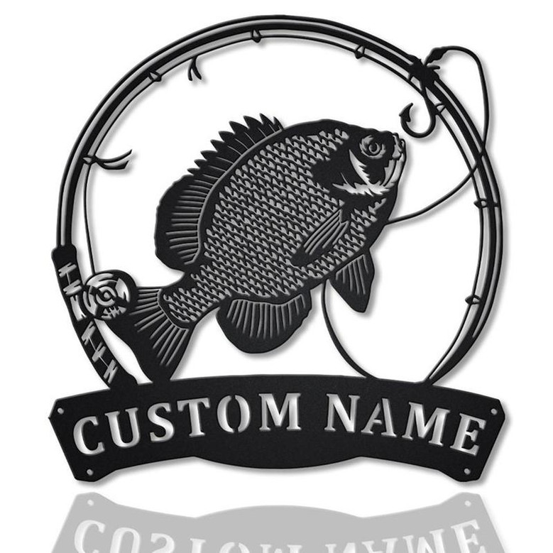 Personalized Bluegill Fishing Fish Pole Metal Sign Art | Custom Bluegill Fishing Metal Sign | Bluegill Fishing Gift | Decor Decoration