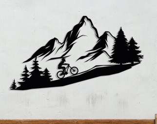 Mountain Tree and Cyclist Wall Art, Metal Bikers Wall Art, Home Decor and Gifts, Mountain Bikers Deco