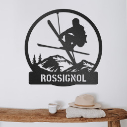 Custom Metal Ski Sign With Epic Jumping Skier, Personalized Ski Decor