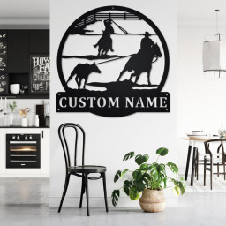 Custom Team Roper Cowboy Horse Metal Wall Art, Personalized Team Roper Name Sign Decoration For Room, Team Ropers Home Decor, Team Roper