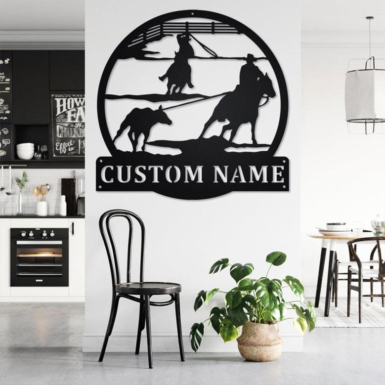 Custom Team Roper Cowboy Horse Metal Wall Art, Personalized Team Roper Name Sign Decoration For Room, Team Ropers Home Decor, Team Roper