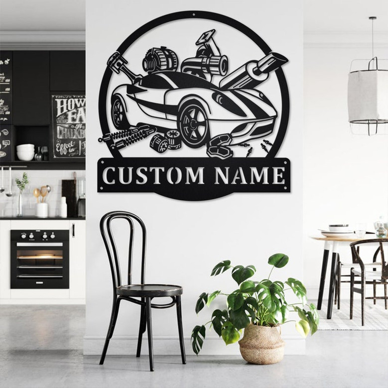 Custom Car Mechanic Metal Wall Art, Personalized Mechanic Name Sign Decoration For Room, Car Mechanic Metal Home Decor, Custom Car Mechanic
