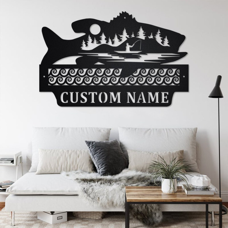 Custom Fishing Outdoor Metal Wall Art, Personalized Fisherman Name Sign Decoration For Room, Fishing Metal Home Decor, Custom Fishing