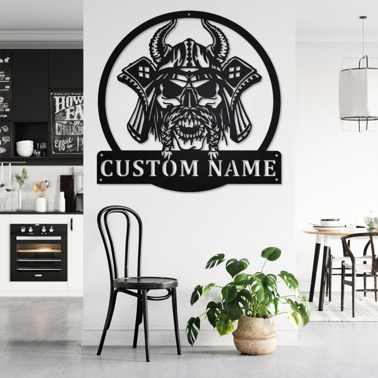 Custom Viking Skull Metal Wall Art, Personalized Viking Name Sign Decoration For Room, Viking Metal Home Decor, Custom Viking Skull