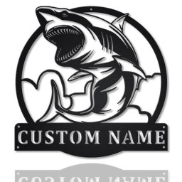 Personalized White Shark Monogram Metal Sign | Custom White Shark Metal Sign | Birthday Gift | Shark Sign