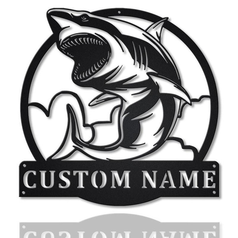 Personalized White Shark Monogram Metal Sign | Custom White Shark Metal Sign | Birthday Gift | Shark Sign