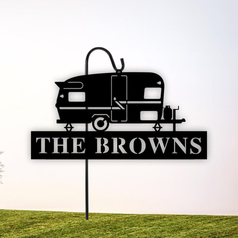 Personalized Camper Name Metal Sign, Campsite Flag, Happy Camper Sign Metal Camper Sign Camper Decor, RV Decor, Campsite Sign, Camping Decor