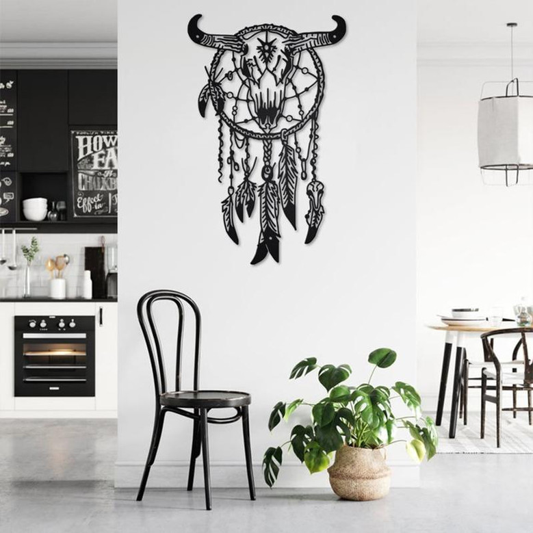 Custom Indian Cow Skull Dreamcatcher Metal Wall Art, Personalized Indian Cow Name Sign Decoration For Room, Indian Cow Home Decor