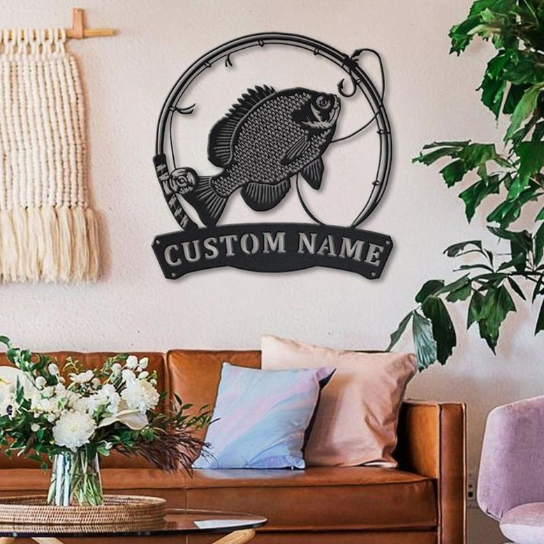 Personalized Bluegill Fishing Fish Pole Metal Sign Art | Custom Bluegill Fishing Metal Sign | Bluegill Fishing Gift | Decor Decoration