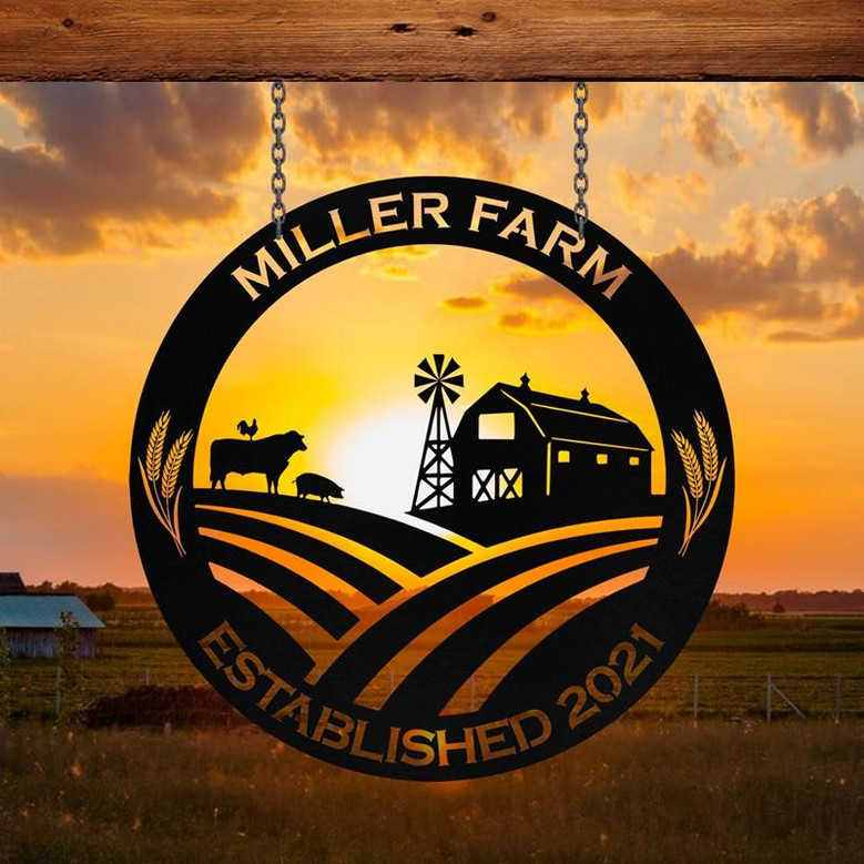 Personalized Metal Farm Sign Barn Cow Cattle Monogram Custom Outdoor Farmhouse Entry Road Front Gate Wall Decor Gift