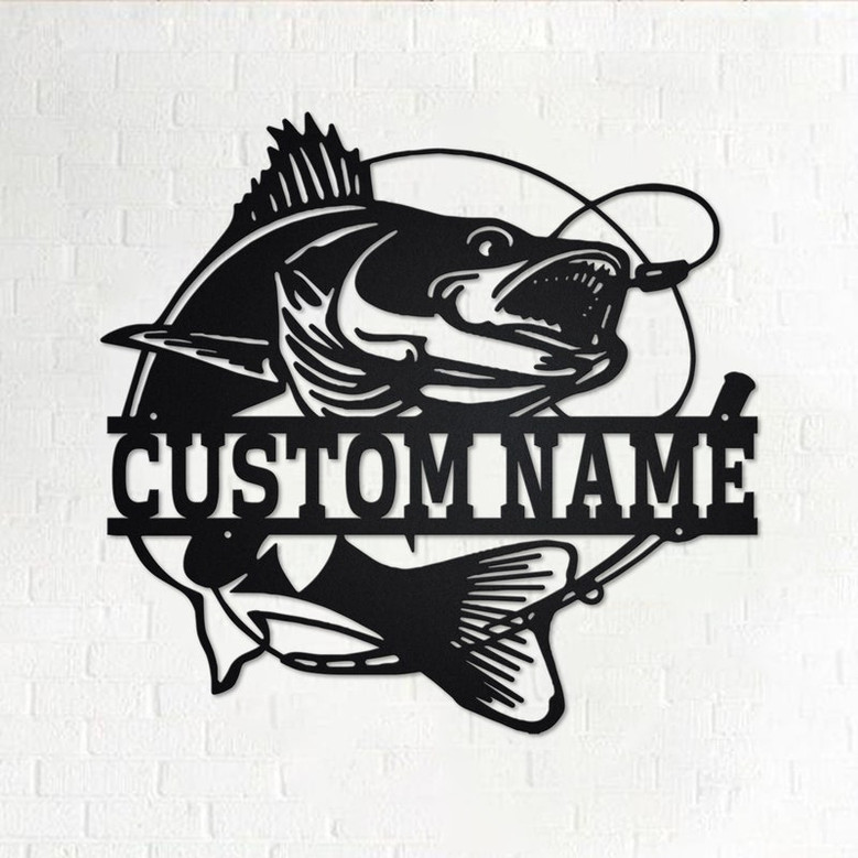 Custom Walleye Fishing Metal Wall Art, Personalized Walleye Fish Name Sign Decoration For Room, Walleye Fish Home Decor, Custom Walleye Fish