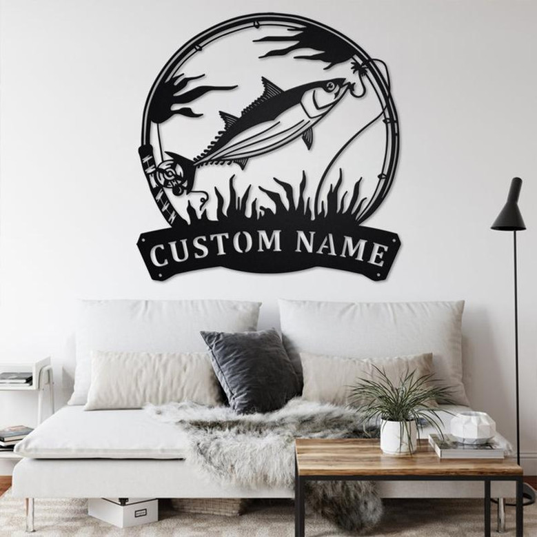 Custom Skipjack Tuna Fishing Metal Wall Art, Personalized Skipjack Tuna Fish Name Sign Decoration For Room, Skipjack Tuna Metal Home Decor