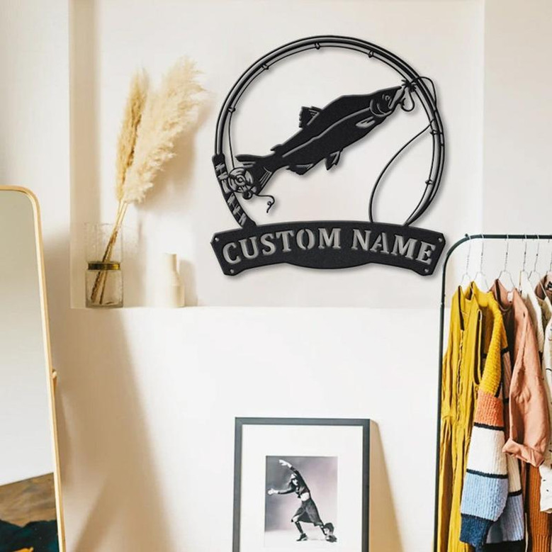 Personalized Humpies Salmon Fishing Fish Pole Metal Sign Art | Custom Salmon Fishing Metal Sign | Fishing Gift | Decor Decoration