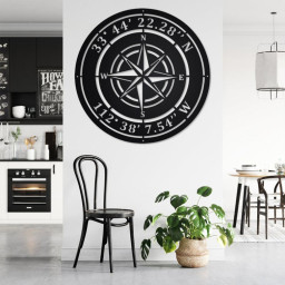Custom Compass Rose Metal Sign - Custom Coordinates - Nautical Address Wall Art - Custom Compass Nautical Address Decoration For Home