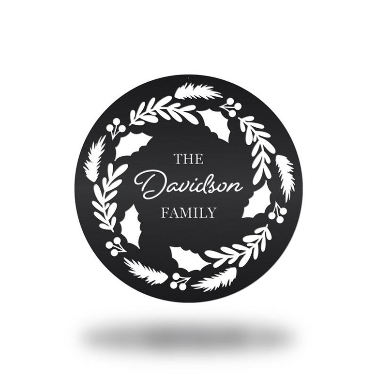 Custom Family Name Christmas Wreath Metal Sign, Christmas Gift