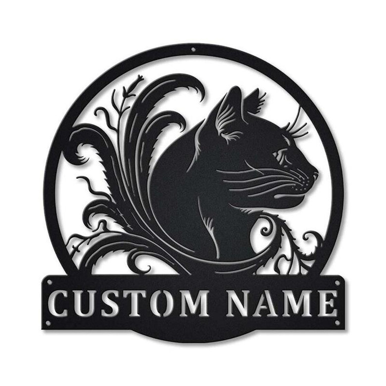 Personalized Black Cat Floral Metal Sign Art | Custom Black Cat Floral Metal Sign
