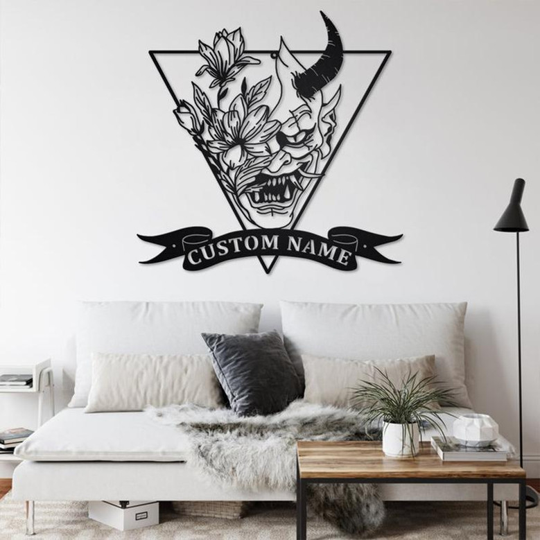 Custom Flowers Demon Devil Metal Wall Art, Personalized Demon Devil Name Sign Decoration For Room, Demon Devil Home Decor,Custom Demon Devil