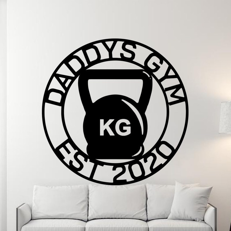 Personalized Gym Sign, Kettlebell Sign, Gym Kettlebell Sign, Home Gym Sign, Cross Fit Sign, Metal Wall Art, Barbell Sign, Outdoor Gym Sign