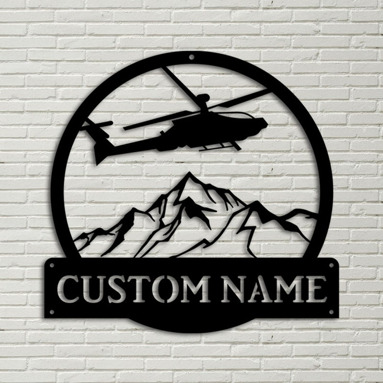 Personalized Helicopter Machine Monogram Metal Sign Art, Custom Helicopter Metal Sign, Helicopter Lover Sign Decoration For Living Room