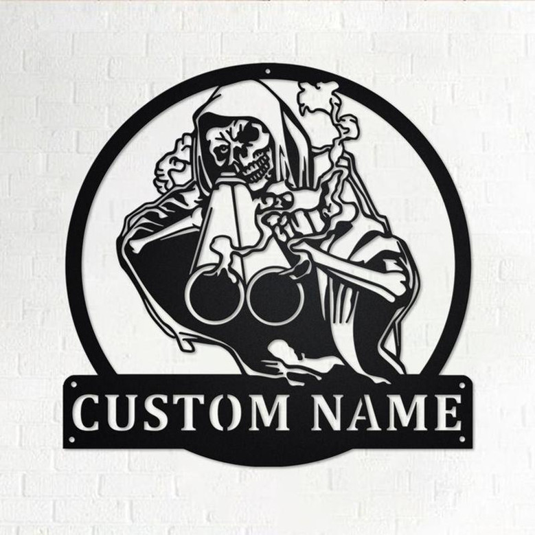 Custom Grim Reaper Shotgun Hunting Metal Wall Art, Personalized Shot Hunting Name Sign Decoration For Room, Shot Hunting Home Decor