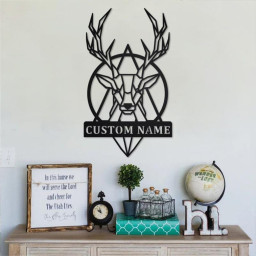 Custom Deer Geometric Metal Wall Art, Personalized Deer Geometric Name Sign Decoration For Room, Deer Home Decor, Custom Deer Geometric