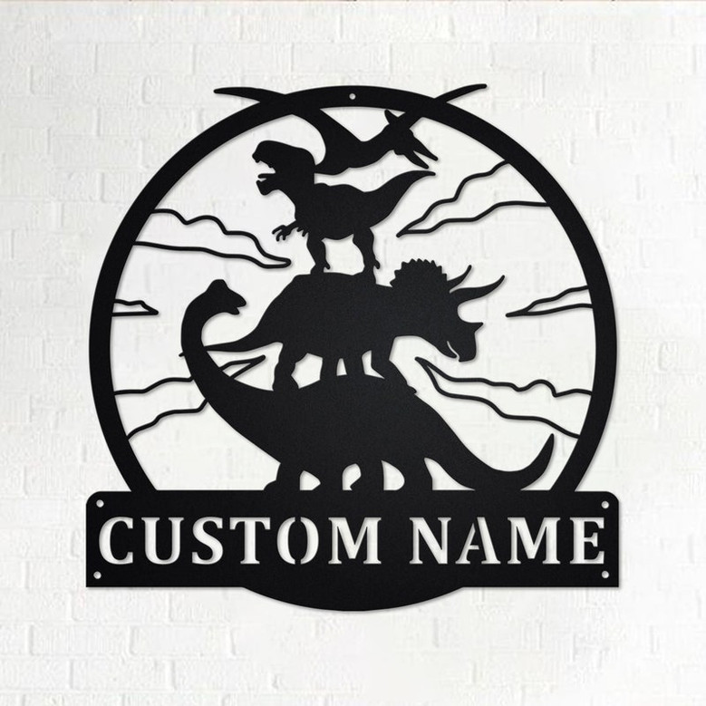 Custom Dinosaur Totem Metal Wall Art, Personalized Dinosaur Name Sign Decoration For Room, Dinosaur Home Decor, Custom Dinosaur, Dinosaur