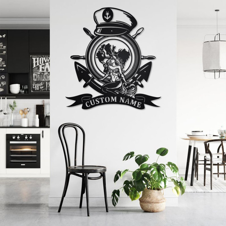 Custom Mermaid Sailor Anchor Compass Metal Wall Art, Personalized Sailor Name Sign Decoration For Room, Sailor Home Decor, Custom Sailor