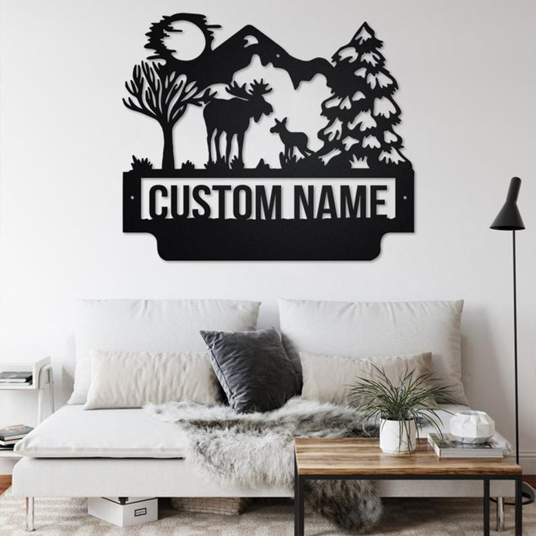 Custom Moose Family Metal Wall Art, Personalized Moose Family Name Sign Decoration For Room, Moose Family Metal Home Decor, Custom Moose
