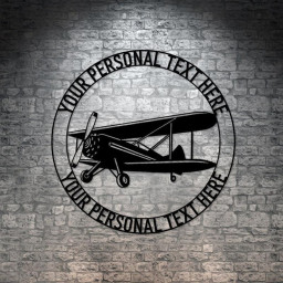 Biplane Personalized Metal Sign, Custom Pilot Name Airplane Metal Sign Monogram Gift