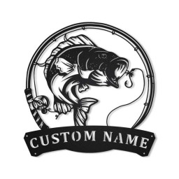 Personalized Bass Fishing Fish Pole Metal Sign Art | Custom Fishing Bass Metal Sign | Fishing Bass Gifts for Men | Fishing Bass Gift