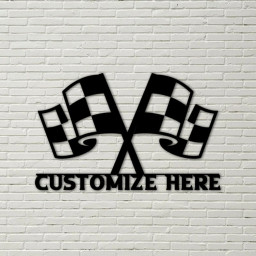 Customizable Metal Checkered Racing Flags sign, personalized race, last name race car, name race car sign, metal racing sign, race car sign