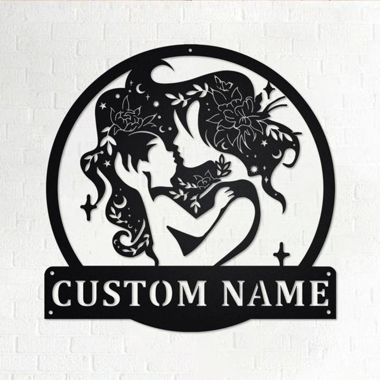 Custom Floral Mom And Baby Metal Wall Art, Personalized Mom And Baby Name Sign Decoration For Room, Mom And Baby Home Decor, Love Baby